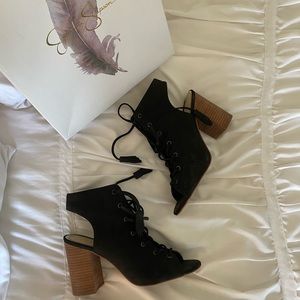 Jessica Simpson Lace Up Open Toe Black Block Heel